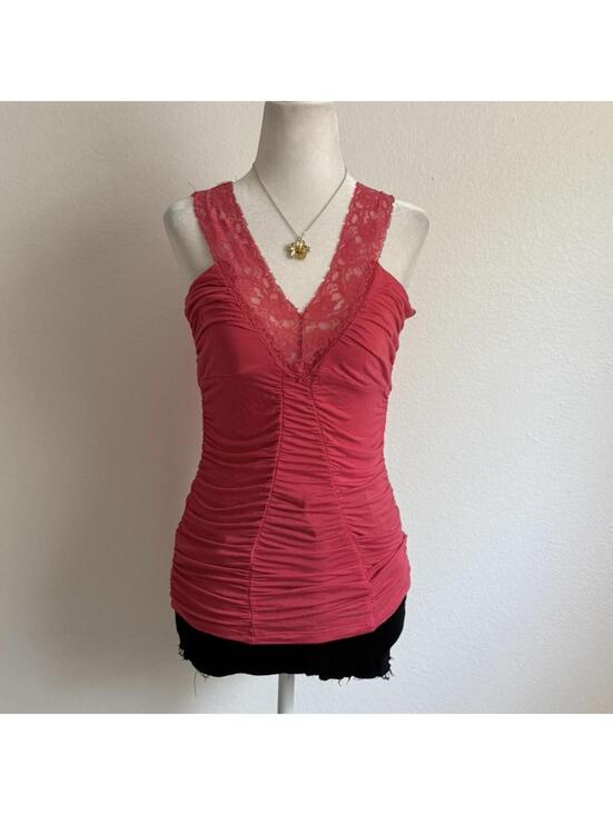 Wet Seal Tops - ੈ✩‧₊˚y2k wet seal pink ruched lace trim blouse